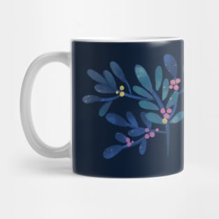 botanical blue leaves mimosa flower in pink Mug